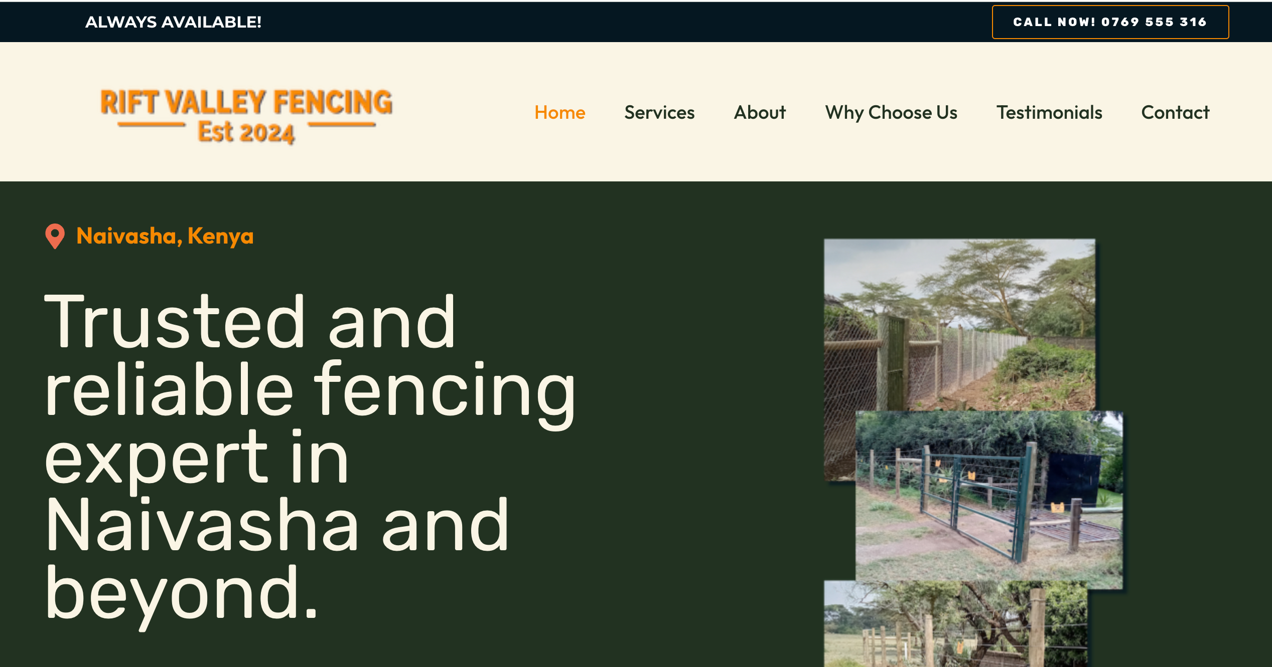 Photo of Rift Valley Fencing's homepage.