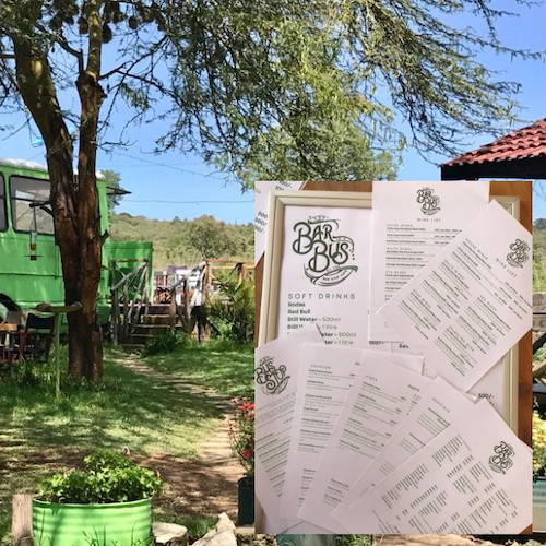 Photo of the Bus Stop Cafe in Gilgil, with the menus Naiad Digital designed for them.