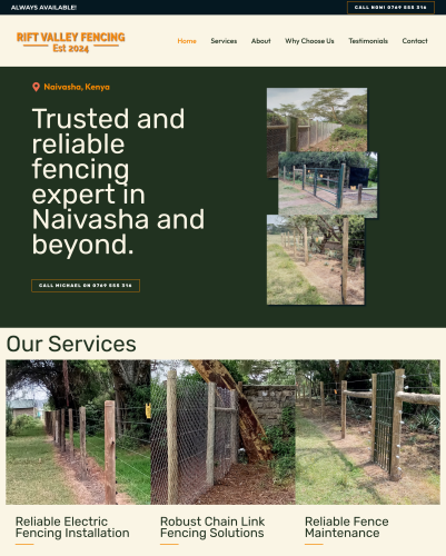 Photo of Rift Valley Fencing's homepage.
